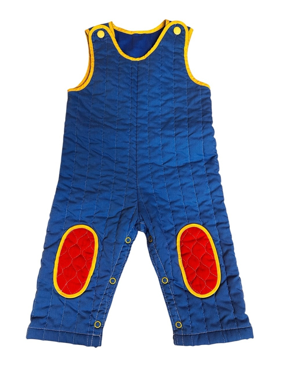 Vintage Quilted Overalls Blue, Red, Yellow By Thomas Made In USA Size: 18 Months - Picture 2 of 7